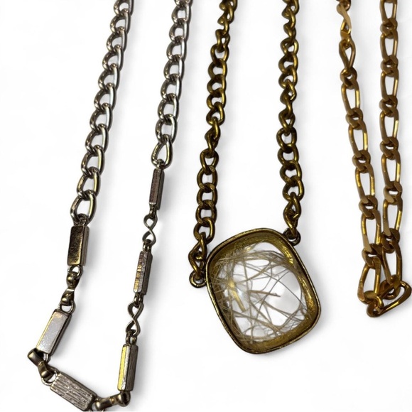 Vintage Layering Chains Necklace Lot Chunky Mixed Metal Monet & Unmarked - Picture 3 of 4